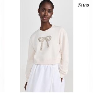 LoveShackFancy Cream Sweatshirt with Embellished Bow NWT